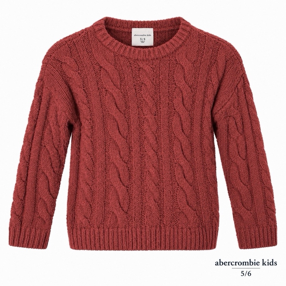 Abercrombie Kids Holiday Sweater Size 5/6 Red Cable Knit Crewneck Cotton Blend